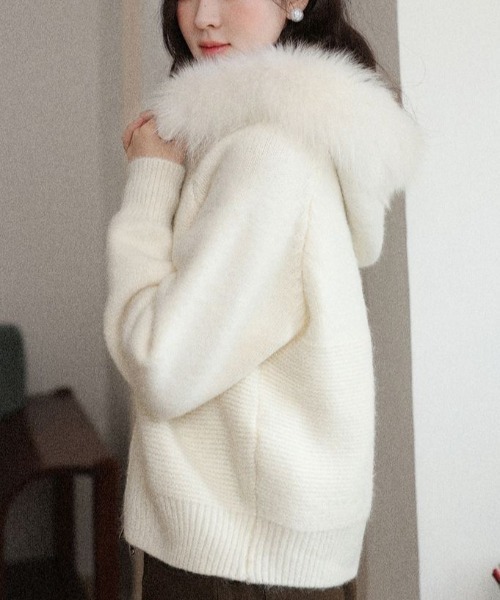 ニット/セーター Faux Fur SLV knit top white me+em select（ミームセレクト） ニット セーター 「 選べる6色展開