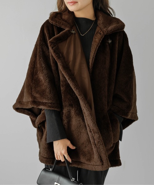 メゾンドドルチェ フード付きダークブラウンポンチョ メゾンドドルチェ フード付きダークブラウンポンチョ