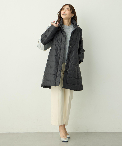 新品 ALPHA CUBIC ロングコート グレー　９号 尾州ウール】Vカラーウールロングコート【ファーストライン】 A/C