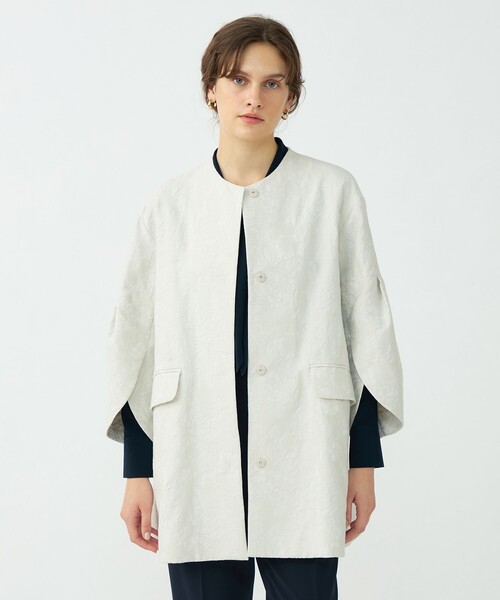 Ballsey（ボールジィ） ノーカラーコート コート ボタニカルジャカード