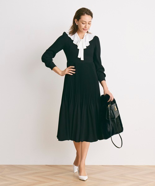 「CELFORD」 長袖ワンピース 36 ネイビー レディース_画像2