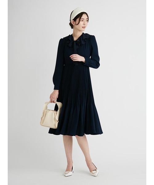 「CELFORD」 長袖ワンピース 36 ネイビー レディース_画像9