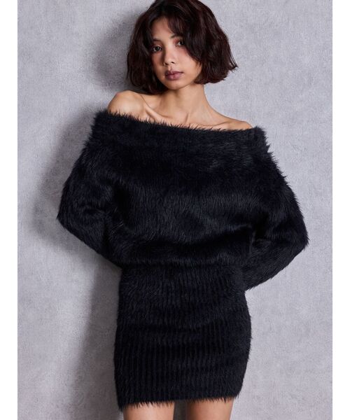 GYDA（ジェイダ） ワンピース オフショルデザインシャギーニット