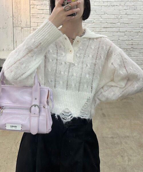 CIAOPANIC（チャオパニック） ニット セーター 甘編みシアーケーブル