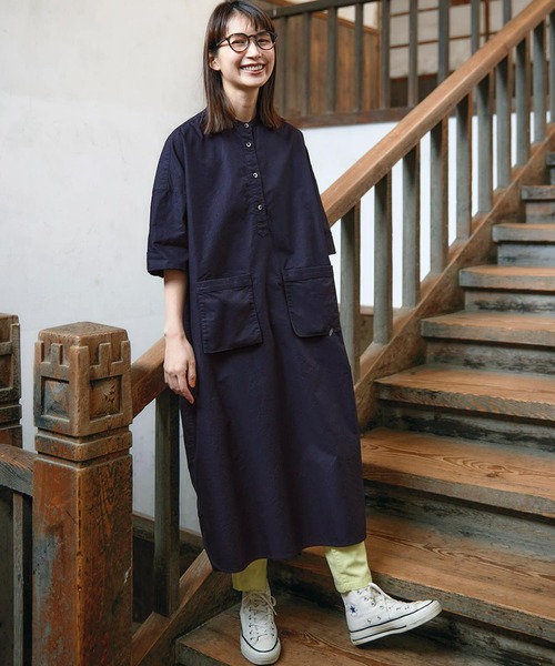 「Sunny clouds」 半袖ワンピース MEDIUM ネイビー レディース_画像2