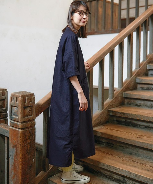 「Sunny clouds」 半袖ワンピース MEDIUM ネイビー レディース_画像3