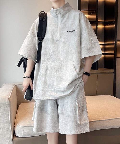 NIKE DRI-FIT セットアップ ハーフジップ半袖シャツ&パンツ&キャップ 大人気☆NIKE ハーフジップ セットアップ ベージュ 送料・関税込 (Nike