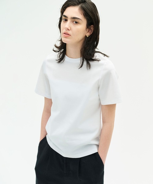 韓国　お土産　ロゴ刺繍 クルーネックTシャツ ホワイト N.O.R.C tシャツ 半袖 ロゴ刺繍Tシャツ「CLEAN MOTION」 レディース