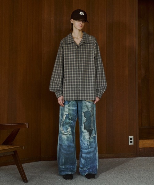 soerte シャツ Faded Plaid Open Collar Shirt / レトロチェック