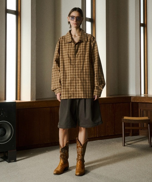 曹*様 soerte レトロチェックオープンカラーシャツ soerte シャツ Faded Plaid Open Collar Shirt / レトロチェック