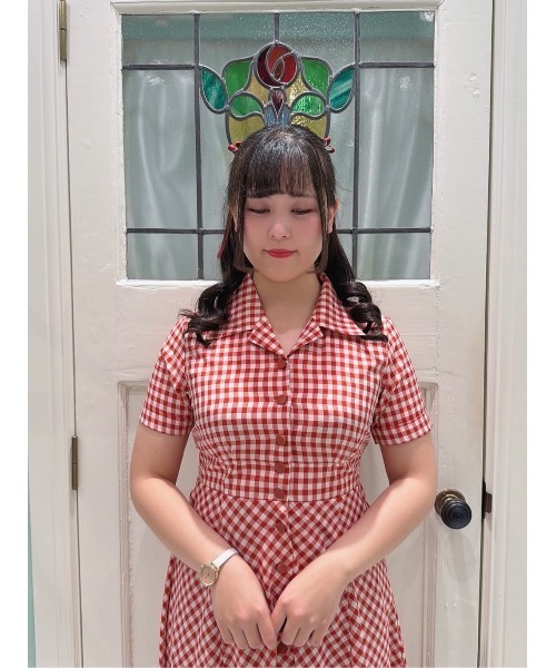 「an another angelus」 半袖ワンピース FREE ホワイト×グリーン レディース_画像4