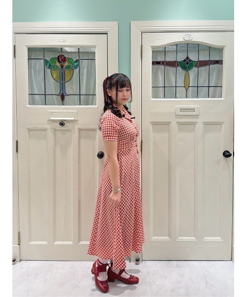 「an another angelus」 半袖ワンピース FREE ホワイト×グリーン レディース_画像7
