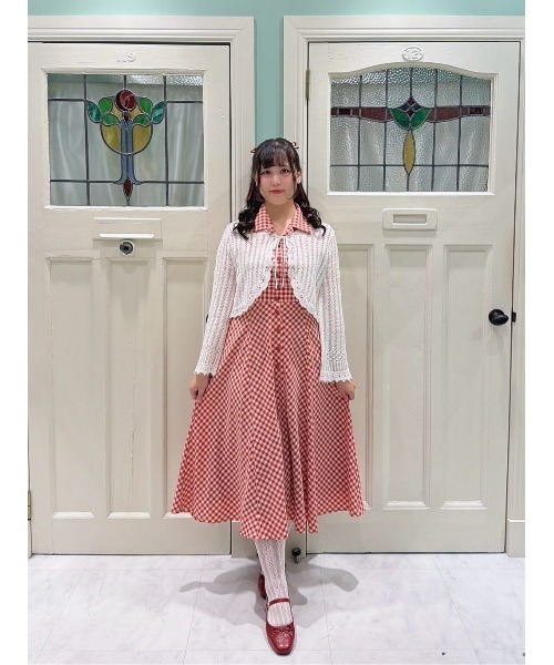 「an another angelus」 半袖ワンピース FREE ホワイト×グリーン レディース_画像9
