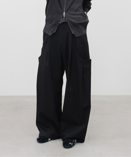 HONE スラックス volume tuck curve wide stripe slacks/ ボリューム