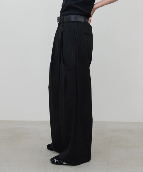 HONE スラックス volume tuck curve wide stripe slacks/ ボリューム