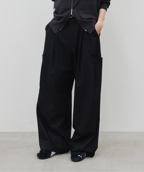 HONE スラックス volume tuck curve wide stripe slacks/ ボリューム