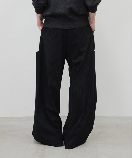 HONE スラックス volume tuck curve wide stripe slacks/ ボリューム