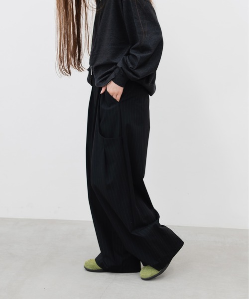 HONE スラックス volume tuck curve wide stripe slacks/ ボリューム