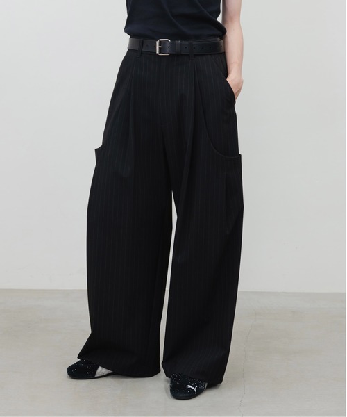 HONE スラックス volume tuck curve wide stripe slacks/ ボリューム