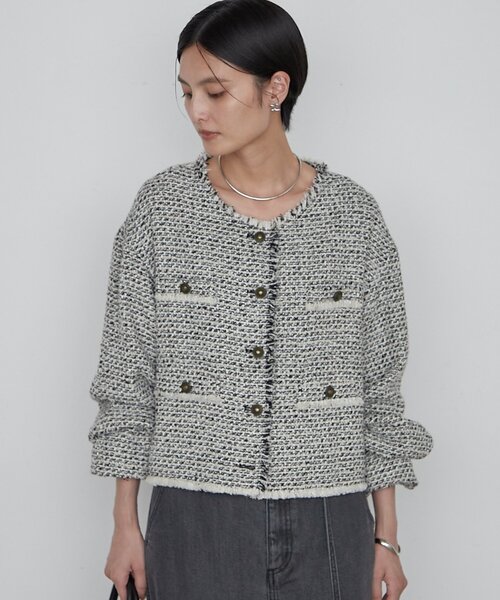 Loungedress ラウンジドレス ノーカラー ツイードジャケット Loungedress（ラウンジドレス） ジャケット ノーカラージャケット
