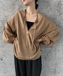 ２点おまとめ割◆レリューム　リネン スキッパーシャツ　ベージュ　麻100% ブラウス シャツ ボリュームスリーブリネンスキッパーシャツ