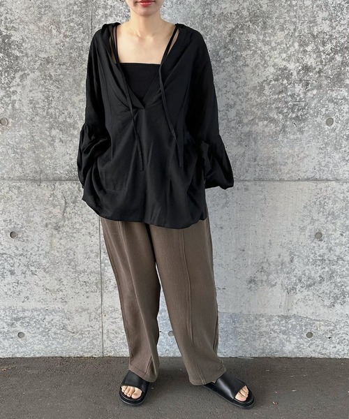 ブラウス シャツ ボリュームスリーブリネンスキッパーシャツ