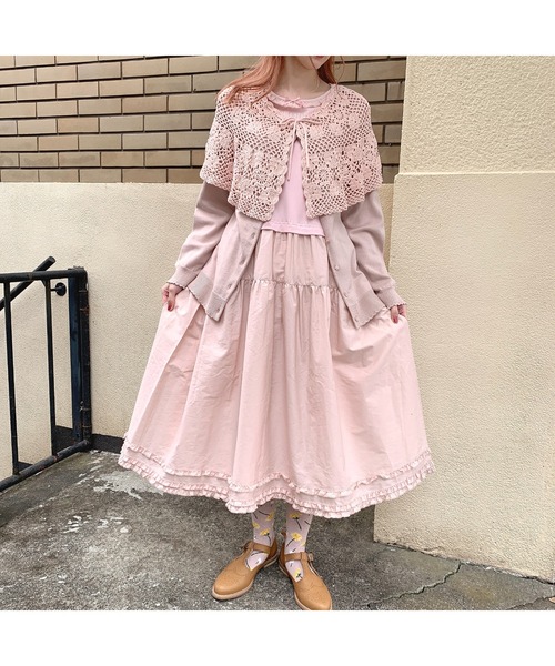 PINK HOUSEかぎ針編みケープ付き新品未使用タグ付き&今日からおまけ付き♡ カーディガン かぎ針編みケープ付きニットカーディガン
