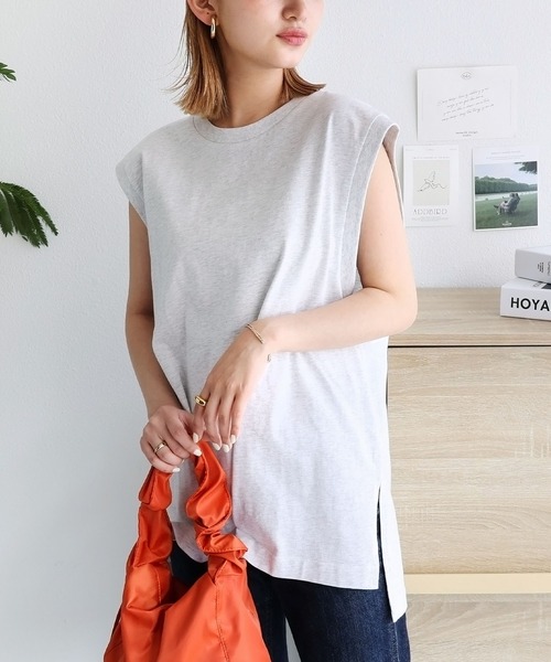 andme tシャツ オーバーサイズロング丈ノースリーブトップス