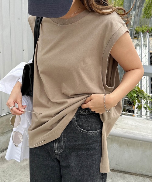 【残りわずか】 andme tシャツ オーバーサイズロング丈ノースリーブトップス トップス