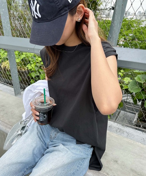andme tシャツ オーバーサイズロング丈ノースリーブトップス