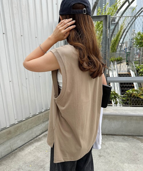 夏秋お出かけ♪オーバーサイズノースリーブトップス♪デートにもおすすめ♪ andme tシャツ オーバーサイズロング丈ノースリーブトップス