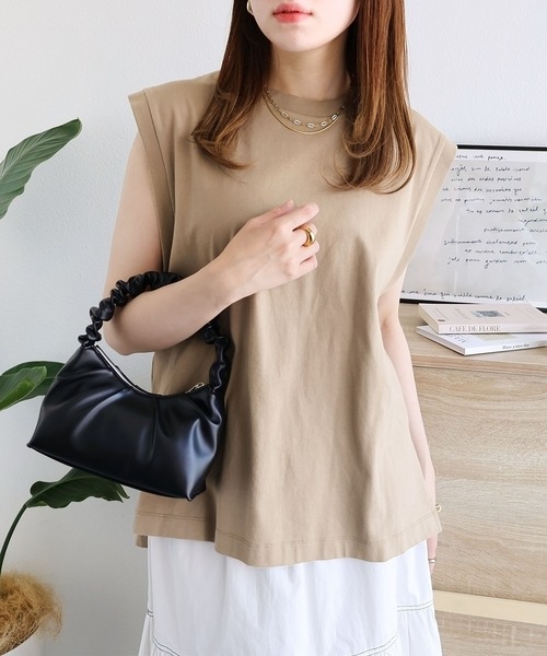 andme tシャツ オーバーサイズロング丈ノースリーブトップス