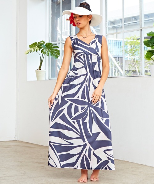 【美品】マウナロアMMJ ocean blue birdノースリーブワンピースM Maunaloa（ファッション） ドレス 「Maunaloa」Ocean Blue Bird