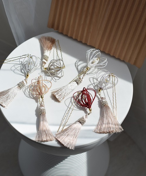 utatane 髪飾り 水引＆タッセルほおずきかんざし 日本製 レディース