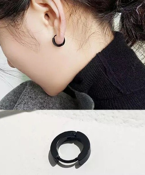 匿名配送　メンズ フープピアス サージカルステンレス ブラック　片耳用 マット ブラック ステンレス フープピアス 1P 片耳用 ピアス