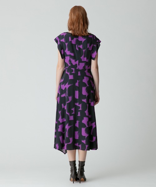 allureville 幾何フラワープリントラッフルカラーワンピース パープル allureville 幾何フラワープリントラッフルカラーワンピース