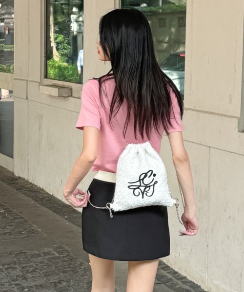 LACーVERT デイバック リュック LCVT刺繍 ツイードチェーン