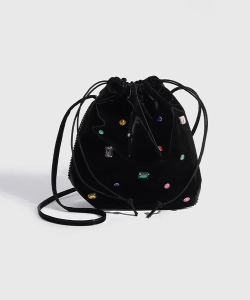 ショルダーバッグ バッグ ビーズ付け巾着ショルダーバッグ レディース