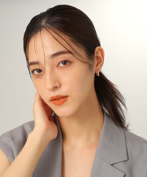 COCOSHNIK ピアス K10平打ちフープ ワンタッチピアス レディース