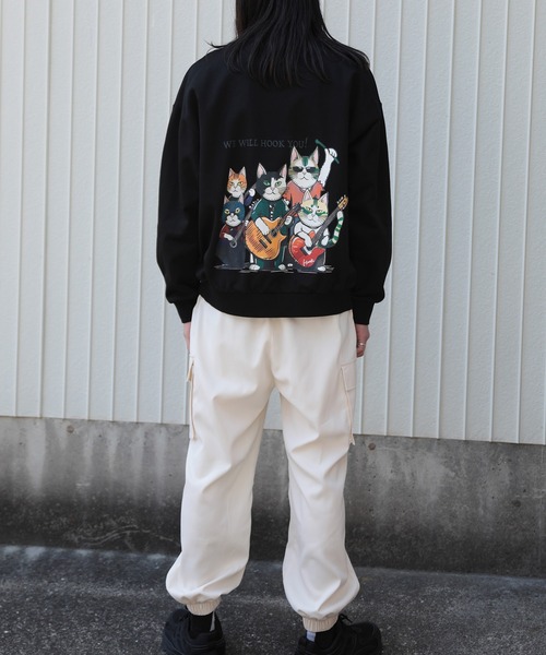 トレーナー スウェット HOOK -original- ワンポイント刺繍ネコイラスト