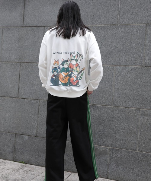 トレーナー スウェット HOOK -original- ワンポイント刺繍ネコイラスト