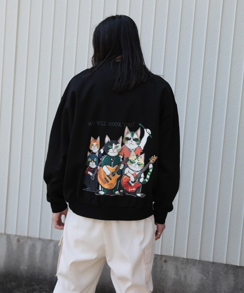 トレーナー スウェット HOOK -original- ワンポイント刺繍ネコイラスト