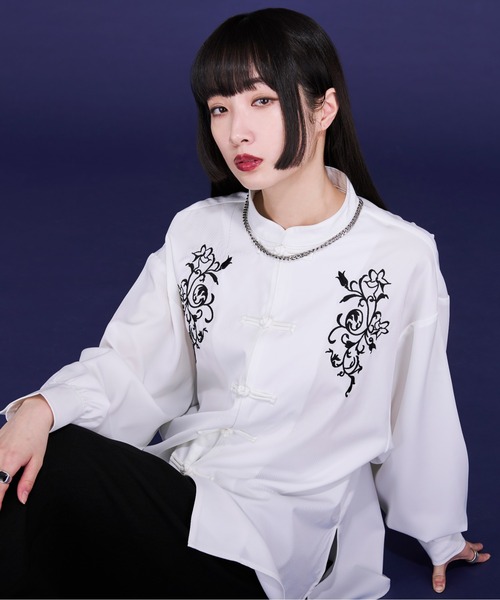 チャイナ刺繍 Ellno Loset（エルノロゼット） シャツ チャイナ刺繍シャツLS メンズ
