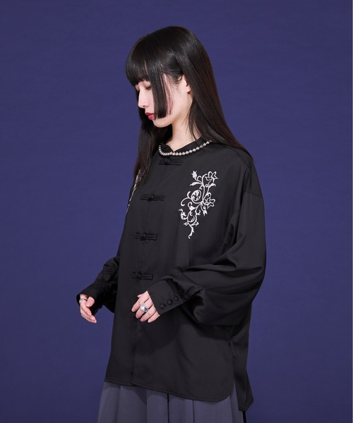 Ellno Loset（エルノロゼット） シャツ チャイナ刺繍シャツLS メンズ