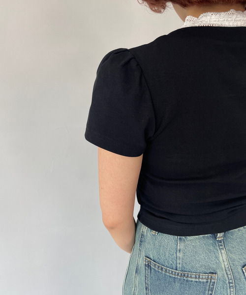 tシャツ フリルVネック パフショートスリーブトップス FX24S055「Fano