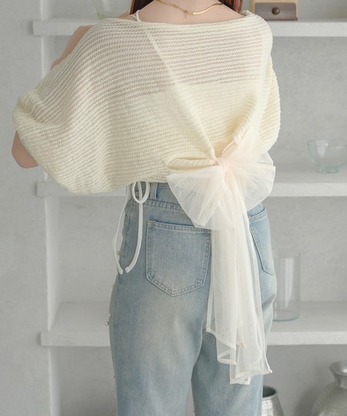 Ambre Neige tシャツ 2way mesh ribbon tops / 2wayメッシュ