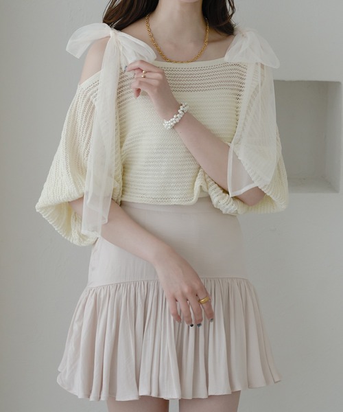Ambre Neige tシャツ 2way mesh ribbon tops / 2wayメッシュ