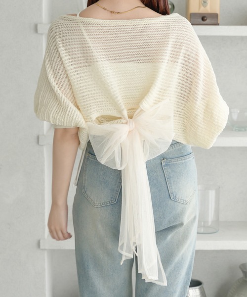Ambre Neige tシャツ 2way mesh ribbon tops / 2wayメッシュ