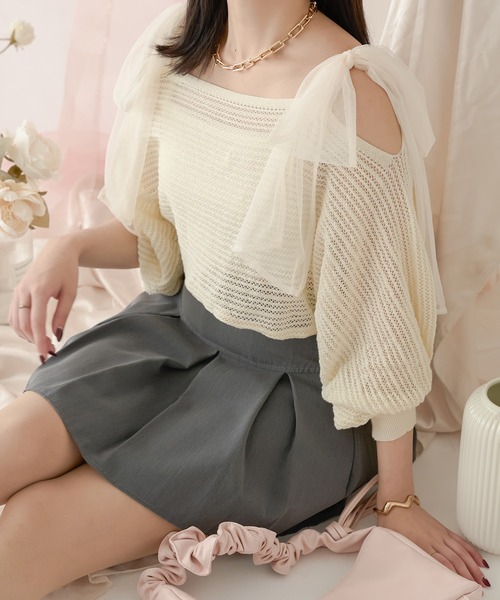 2way Tulle Ribbon Tops ブラック セール】2wayチュールリボントップス／WEB/EC限定商品（Tシャツ