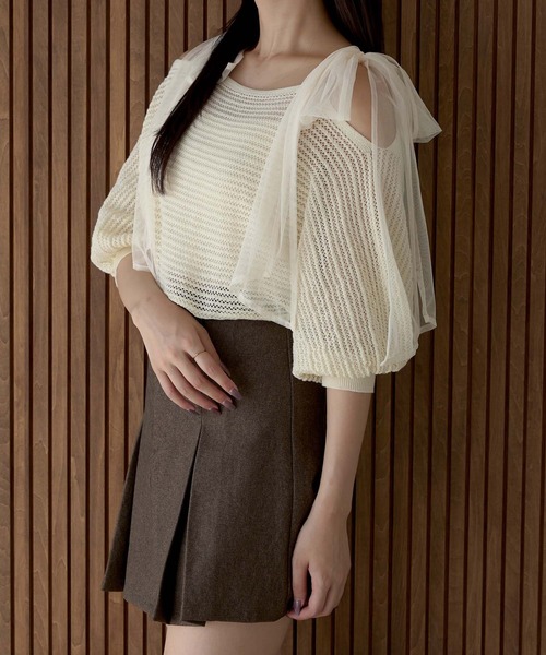 tシャツ Airy Ribbon Mesh Top / リボンメッシュトップス レディース セール】Airy Ribbon Mesh Top / リボンメッシュトップス（T